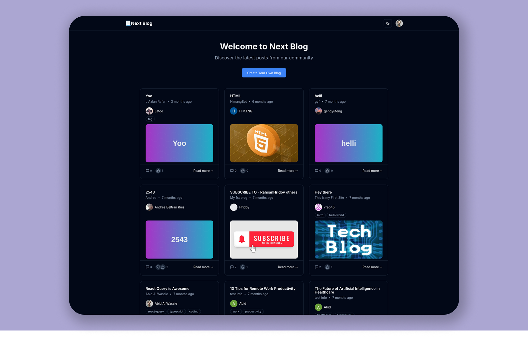 Next Blog - Multi-Tenant Blogging Platform